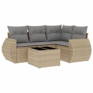 vidaXL 5 Piece Garden Sofa Set with Cushions Beige Poly Rattan