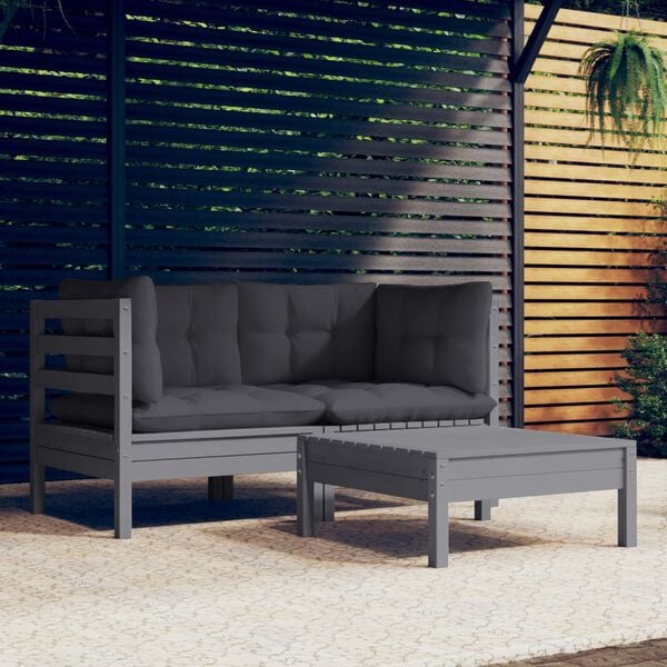 vidaXL 3 Piece Garden Lounge Set with Anthracite Cushions Pinewood