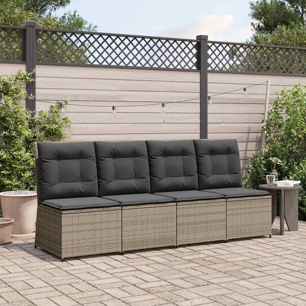 vidaXL Garden Sofa with Cushion Grey Poly rattan