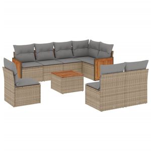 vidaXL 9 Piece Garden Sofa Set with Cushions Beige Poly Rattan