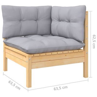 vidaXL 4 Piece Garden Lounge Set with Grey Cushions Solid Pinewood