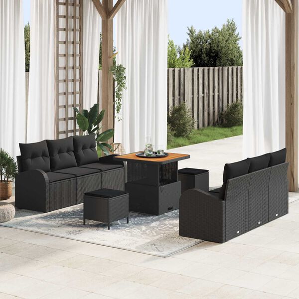 vidaXL Garden Sofa Set with Cushion with Storage 9 pcs Black