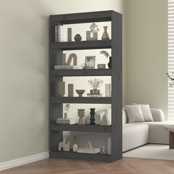 vidaXL Book Cabinet/Room Divider Grey 80x30x167.4 cm Solid Wood Pine