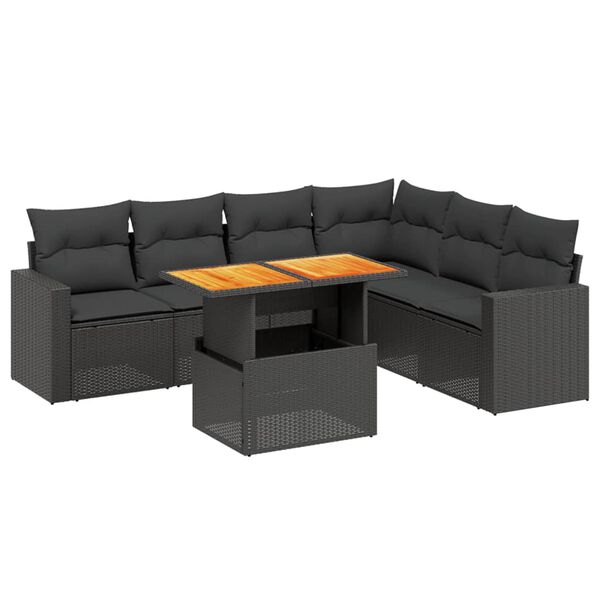 vidaXL 7 Piece Garden Sofa Set with Cushions Black Poly Rattan
