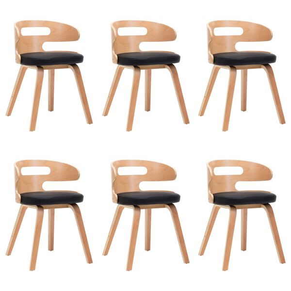 vidaXL Dining Chairs 6 pcs Black Bent Wood and Faux Leather