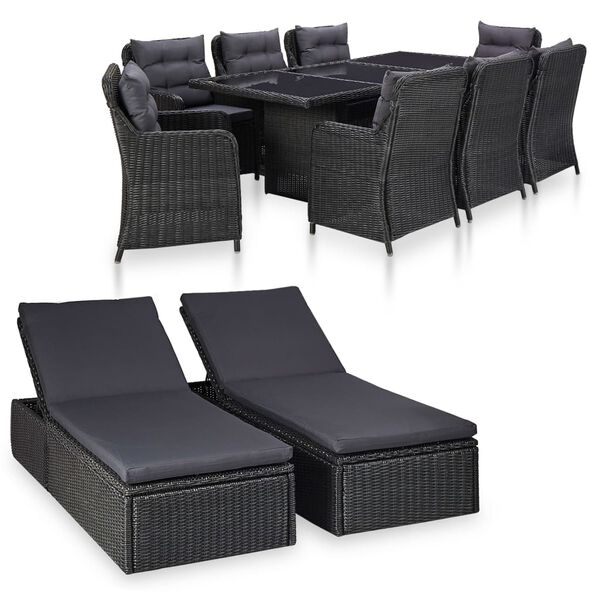 vidaXL 11 Piece Outdoor Dining Set Poly Rattan Black