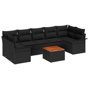 vidaXL Garden Sofa Set with Storage 8 pcs Black Poly Rattan