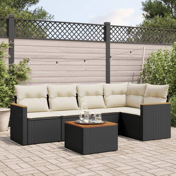 vidaXL 6 Piece Garden Sofa Set with Cushions Black Poly Rattan