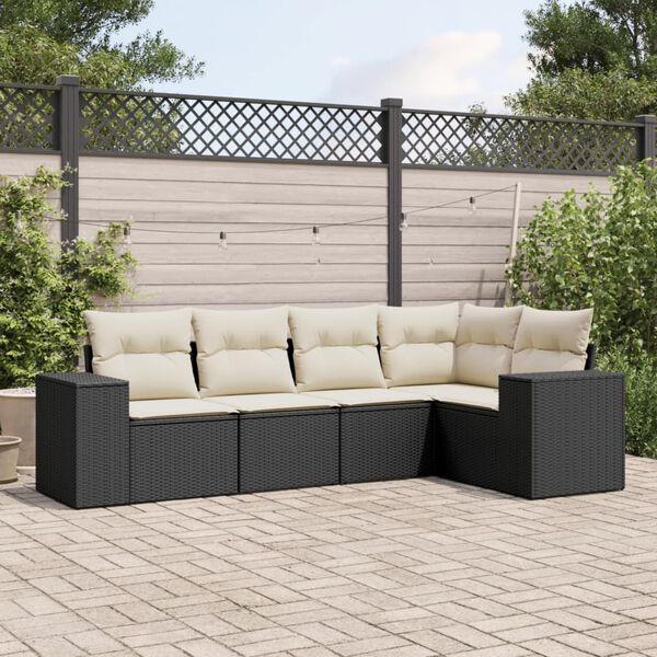 vidaXL 5 Piece Garden Sofa Set with Cushions Black Poly Rattan