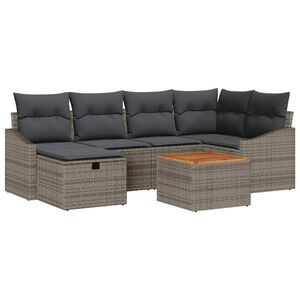 vidaXL Garden Sofa Set with Cushion 7 pcs Grey Poly Rattan