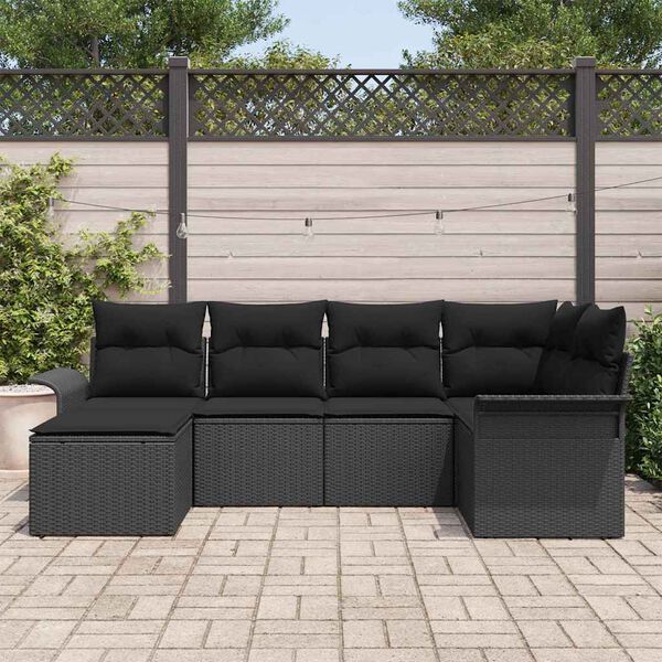 vidaXL Garden Sofa Set with Cushion 6 pcs Black Poly Rattan