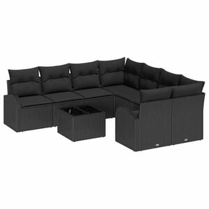 vidaXL Sofa Set with Cushion with Storage 9 pcs Black Poly Rattan