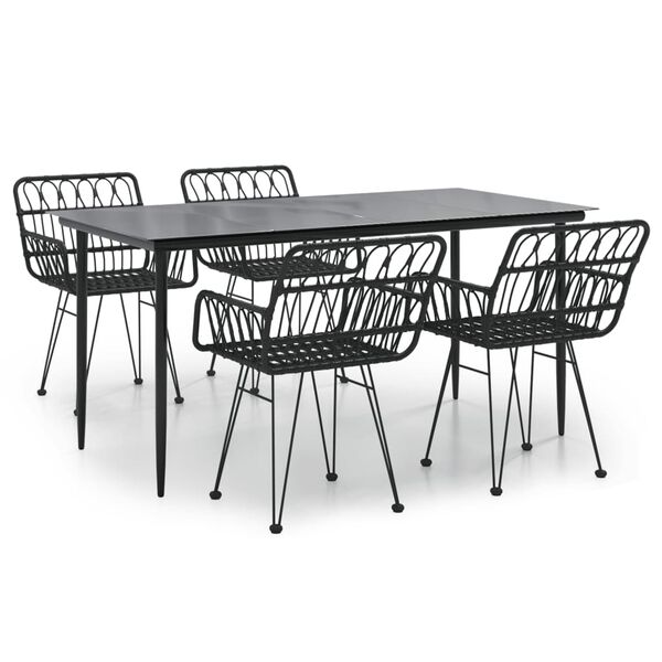vidaXL 5 Piece Garden Dining Set Black Poly Rattan