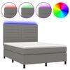 vidaXL Box Spring Bed with Mattress&LED Dark Grey 137x190 cm Double Fabric