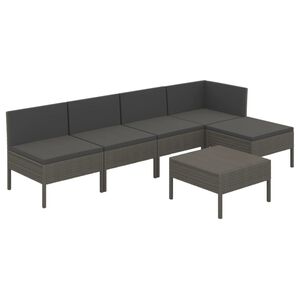 vidaXL 6 Piece Garden Lounge Set with Cushions Poly Rattan Grey