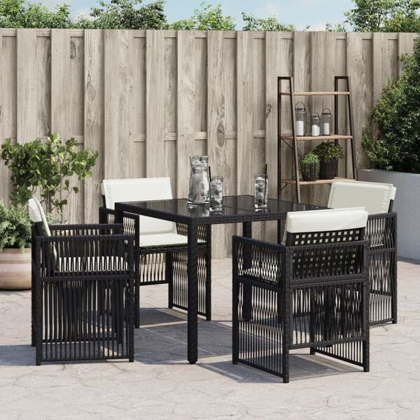 vidaXL Garden Chairs with Cushions 4 pcs Black Poly Rattan
