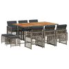 vidaXL 11 Piece Garden Dining Set with Cushions Grey Poly Rattan