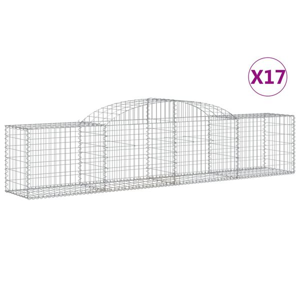 vidaXL Arched Gabion Baskets 17 pcs 300x50x60/80 cm Galvanised Iron