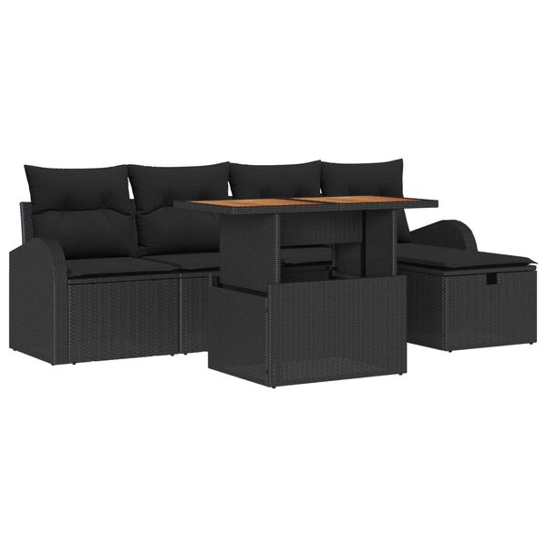 vidaXL Garden Sofa Set with Cushion 6 pcs Black Poly Rattan