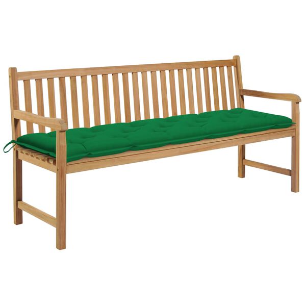 vidaXL Garden Bench with Green Cushion 175 cm Solid Teak Wood