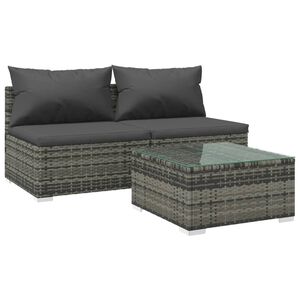 vidaXL 3 Piece Garden Lounge Set with Cushions Poly Rattan Grey
