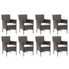 vidaXL 9 Piece Garden Dining Set with Cushions Poly Rattan Brown