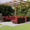 vidaXL 10 Piece Garden Lounge Set with Cushions Brown Poly Rattan