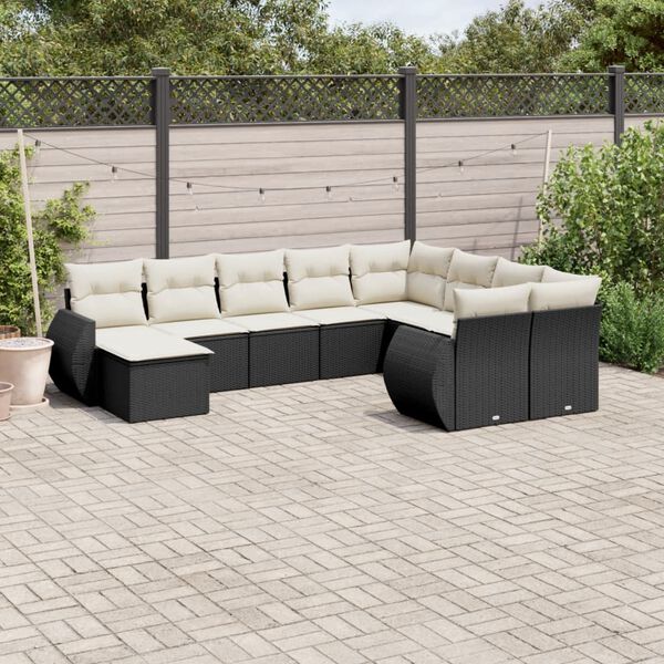 vidaXL 10 Piece Garden Sofa Set with Cushions Black Poly Rattan