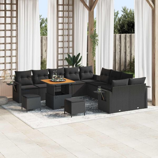 vidaXL Garden Sofa Set Height-Adjustable 13 pcs Black Poly Rattan