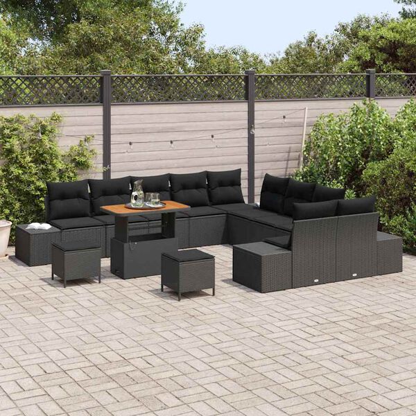 vidaXL Garden Sofa Set with Cushion 13 pcs Black Poly rattan