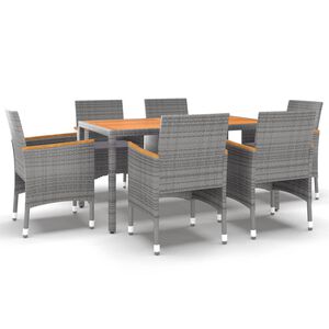 vidaXL 7 Piece Garden Dining Set Poly Rattan Grey