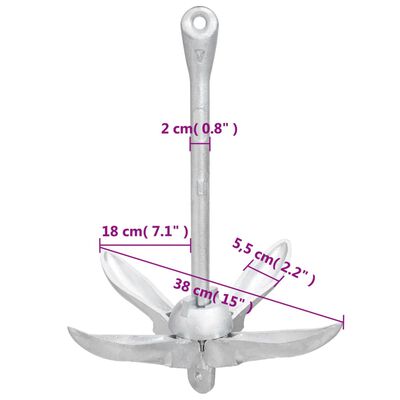 vidaXL Folding Anchor Silver 4 kg Malleable Iron