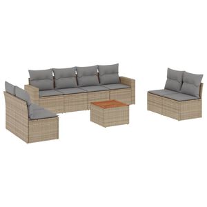vidaXL 9 Piece Garden Sofa Set with Cushions Beige Poly Rattan