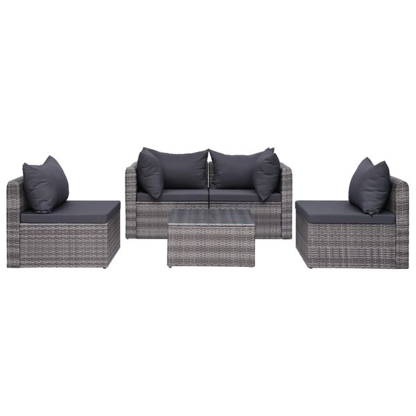 vidaXL 7 Piece Garden Lounge Set with Cushions Poly Rattan Grey