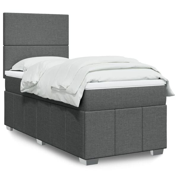 vidaXL Box Spring Bed with Mattress Dark Grey King Single Fabric