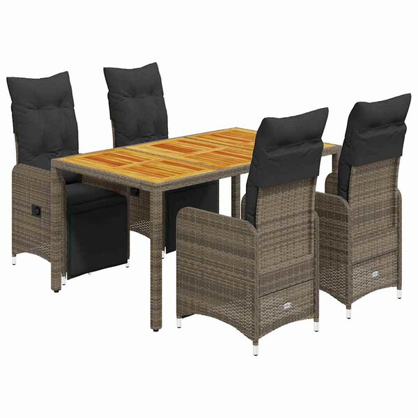 vidaXL 5 Piece Garden Bistro Set with Cushions Grey Poly Rattan