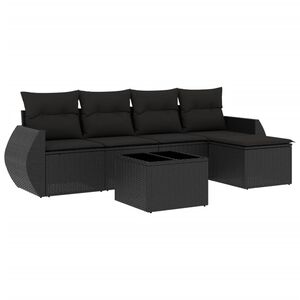 vidaXL 6 Piece Garden Sofa Set with Cushions Black Poly Rattan