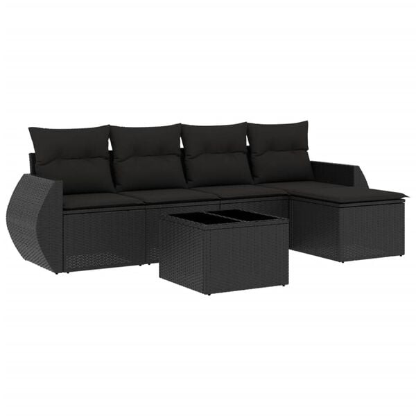 vidaXL 6 Piece Garden Sofa Set with Cushions Black Poly Rattan