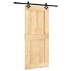 vidaXL Sliding Door Natural and Black Solid Pine Wood (Untreated)