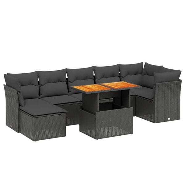 vidaXL 8 Piece Garden Sofa Set with Cushions Black Poly Rattan