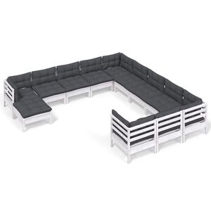 vidaXL 12 Piece Garden Lounge Set with Cushions White Pinewood