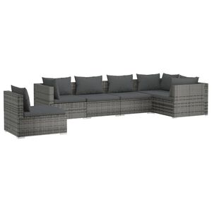 vidaXL 6 Piece Garden Lounge Set with Cushions Poly Rattan Grey
