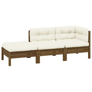 vidaXL 3 Piece Garden Lounge Set with Cream Cushions Solid Pinewood