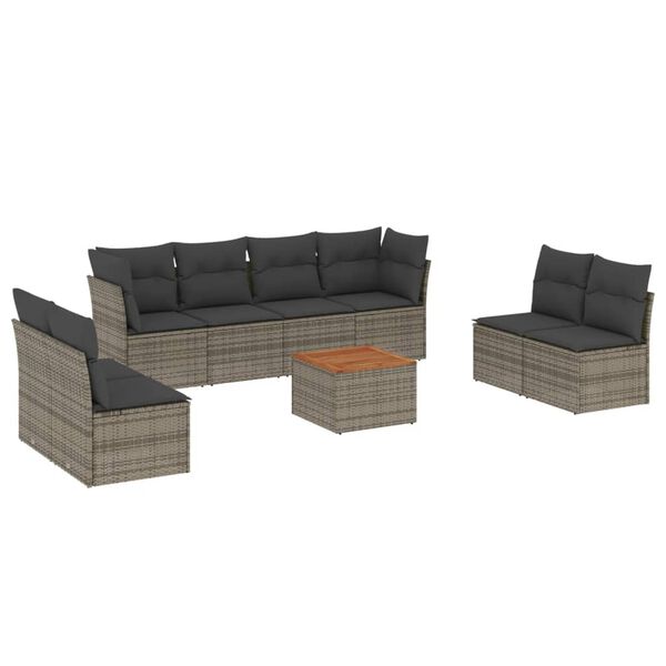 vidaXL 9 Piece Garden Sofa Set with Cushions Grey Poly Rattan