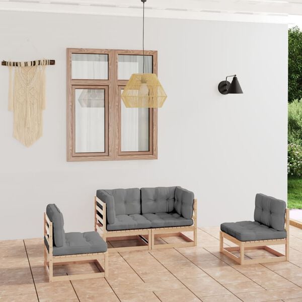 vidaXL 4 Piece Garden Lounge Set with Cushions Solid Pinewood