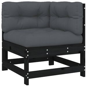 vidaXL Corner Sofa with Cushions Black Solid Wood Pine