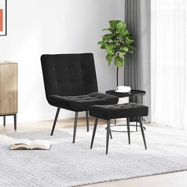 vidaXL Relaxing Chair with Stool Black Velvet