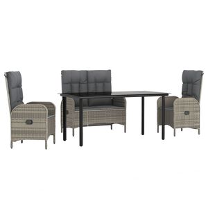 vidaXL 4 Piece Garden Dining Set with Cushions Grey Poly Rattan