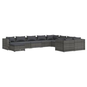 vidaXL 10 Piece Garden Lounge Set with Cushions Poly Rattan Grey