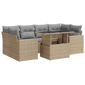 vidaXL 7 Piece Garden Sofa Set with Cushions Beige Poly Rattan